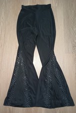 Vintage 70s Sheer Stretchy Sparkle Beaded Bell Bottom Flare Disco Pants XS
