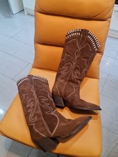 Zara Brown Embroidered Suede Leather Western Cowboy Boots UK4 EU37 US6.5 # B155