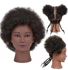 Afro Mannequin Head Human Hair Head Hairdress African American Training 8” Black