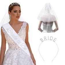 Rhinestone Bride Headband Bride To Be Sash Wedding Veil Bachelorette Set