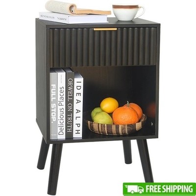 Chic Modern Nightstand W/ Drawer Spacious Storage Mid Century Bedside Table New