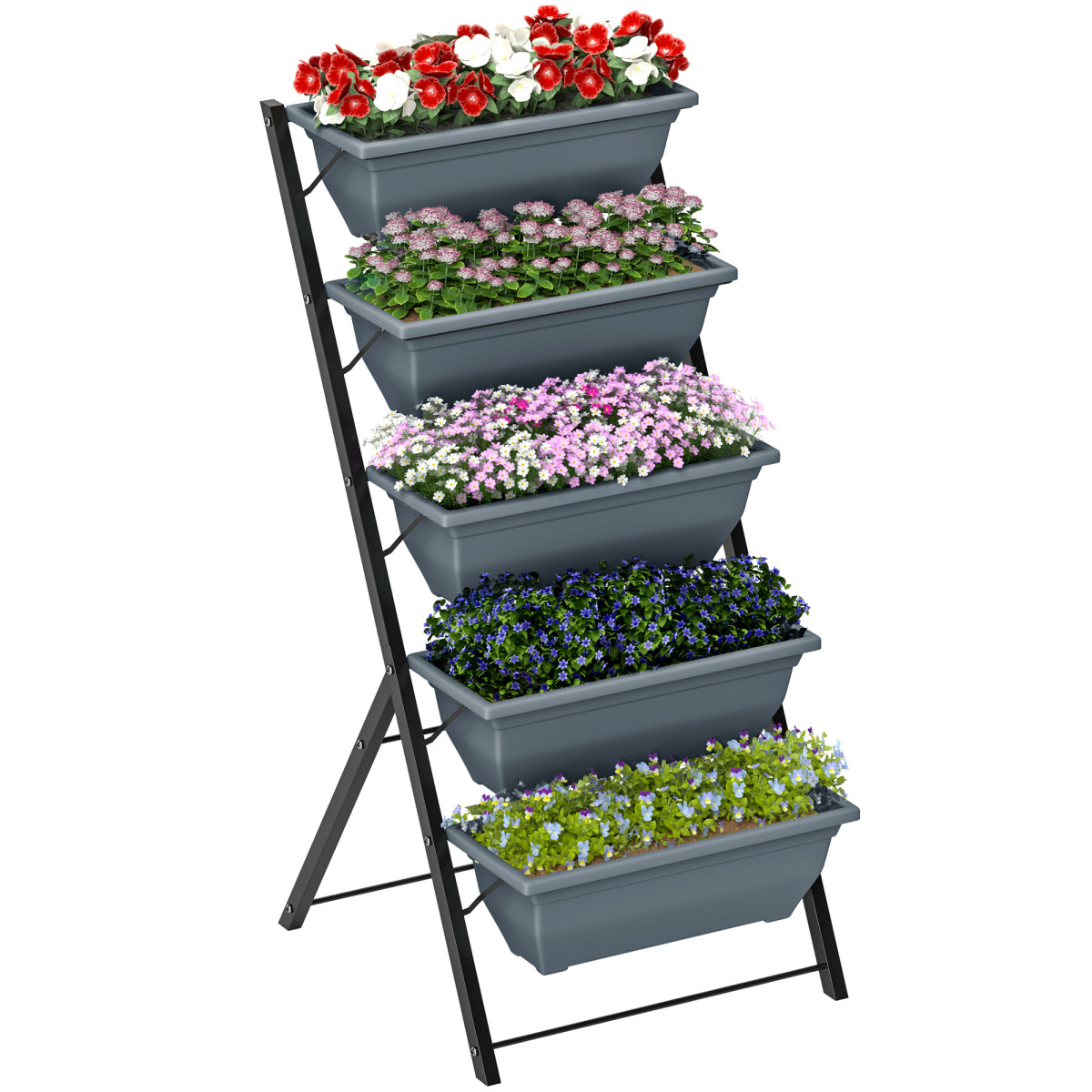 Outsunny 5-Tier Raised Garden Bed, Ladder Planter With 5 Removable Boxes - Image 2