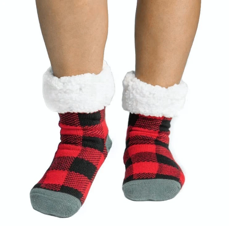 Meia chinelo Pudus lenhador vermelho búfalo xadrez difuso aconchegante feriado inverno quente - Imagem 2 de 4
