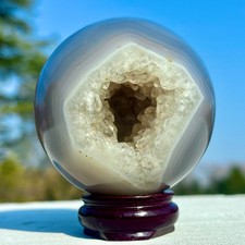 433G Natural Agate Geode Crystal Ball Quartz Sphere Cave Vug Quartz Energy Gift
