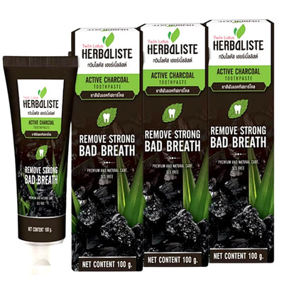 3xTWIN LOTUS Herbaliste Active Charcoal Toothpaste DOK BUA KU Teeth Gum 100g