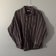 Burberry London Men's Dress Shirt 2XL Navy/White/Tan Striped Long Sleeve Cotton
