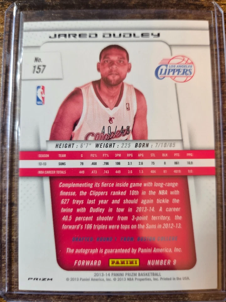 2013-14 Panini Prizm Jared Dudley Red Prizm Auto 40/49 #157 Los Angeles Clippers - Image 2 of 2