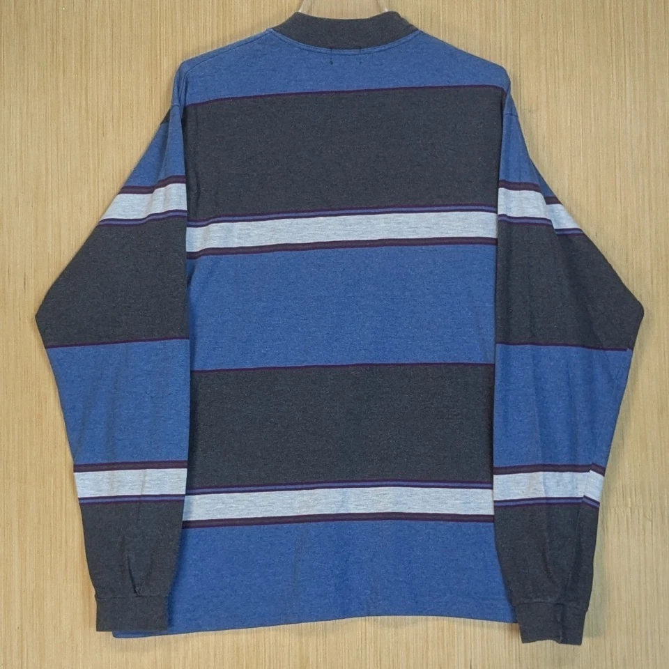 Vintage Jockey Striped Mock Neck Shirt Retro Baggy 100% Cotton USA Men's XL - Image 3 of 4