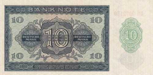 Germany - Democratic Republic, 10 Deutsche Mark, 1948, p12 ,Serial Number: AG 2 - Picture 2 of 2