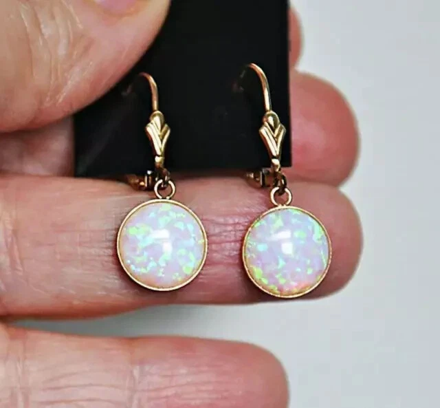 4Ct Round Lab Created Fire Opal  Drop & Dangle Earrings 14K Yellow Gold Plated - Image 2 of 4
