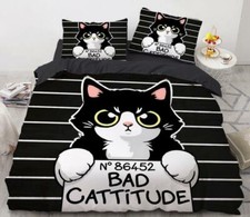 3D Black Cat White Stripes Cartoon KEP8321 Bed Pillowcases Quilt Duvet Cover Kay