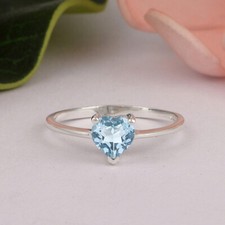 925 Sterling Silver 0.5Ct Heart Shape Natural Blue Topaz Solitaire Women Ring