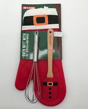 AR+COOK Santa Silicone Oven Mitt with 10" Spatula and Whisk Gift Set NEW