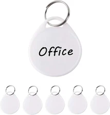 55 pcs Round Key Tags with Split Ring 1.5 Inch White Plastic Writable Stickers