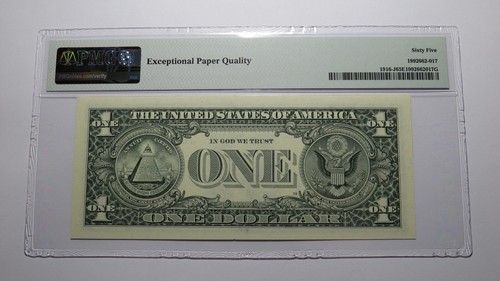$1 1988 Radar Serial Number Federal Reserve Currency Bank Note Bill PMG UNC65EPQ - Picture 3 of 3