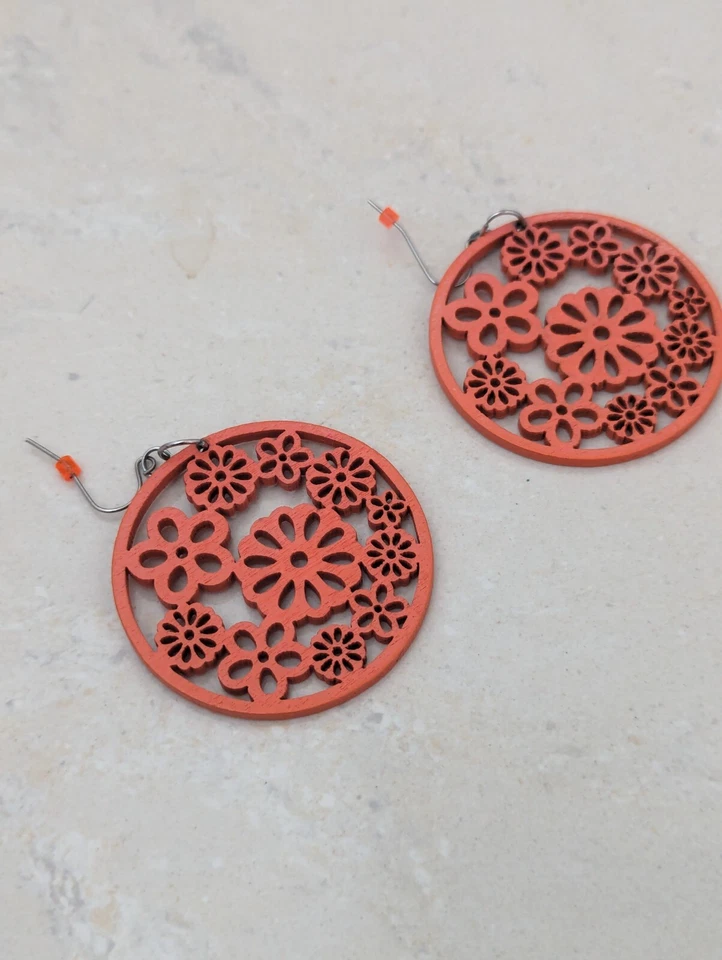 Vibrante Funky Neón Naranja Floral Niño Hippie Madera Corte Láser Pendientes 70 Foto 3 de 3