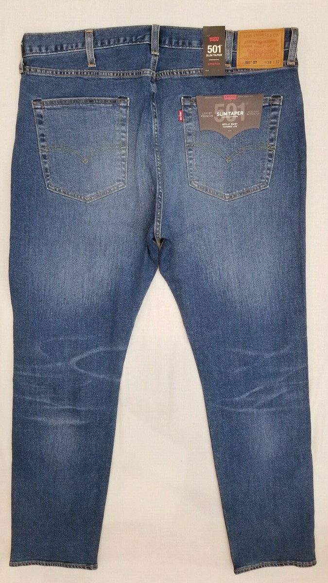 Levis Premium 501 ST Slim Taper Stretch Mens Ripped Jeans 38X32