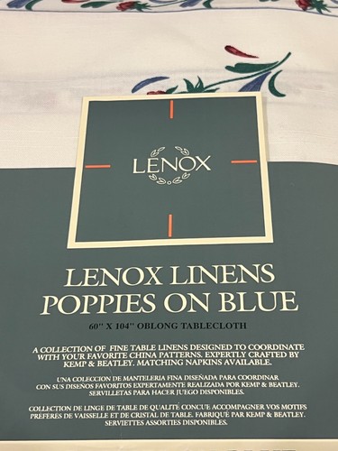 Vintage Lenox POPPIES ON BLUE Tablecloth 60” X 104” Cottage Core Granny Core NEW - Picture 2 of 11