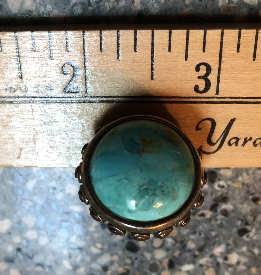 Vintage Sterling Round Turquoise Ring Size 8 Large… Gem