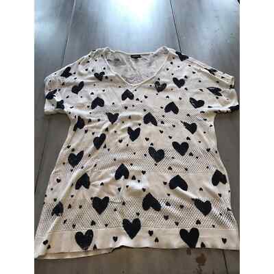 Torrid White Black Striped Heart Open Stitch Short Sleeve Sweater Top Sz 2x 
