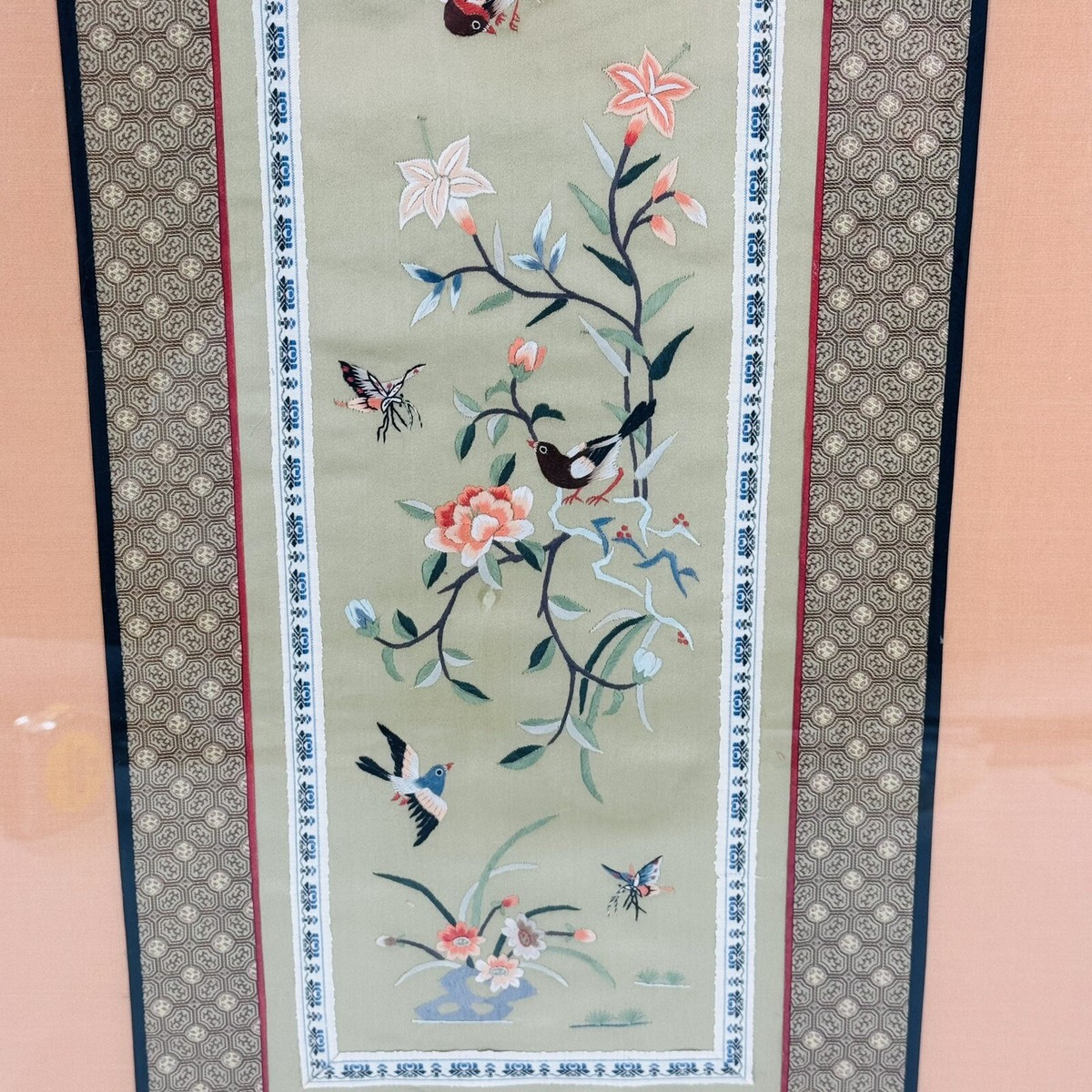 Antique Chinese Silk Satin Embroidery Framed 18” X 31” | eBay