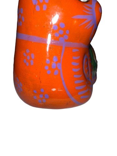 Painted Folk Art Pottery Cat Terracotta Orange Purple Calla Lilly Mexico? - Picture 7 of 8
