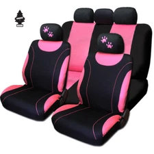 For VW New Flat Cloth Car Seat Covers with Pink Paw Design for Women