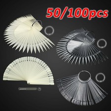 50 PCS Nail Art Tips Colors Sticks Display Fan Clear White False Practice kit