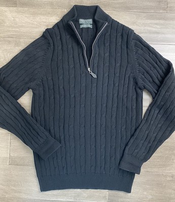 LYLE AND SCOTT  QUARTER ZIP CABLE Knit Sweater JUMPER  Combed Cotton Size Large