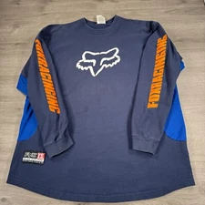 VTG Y2K Fox Racing T-Shirt Motorcross Long Sleeve XXL Biker Dirt Bike Navy Blue
