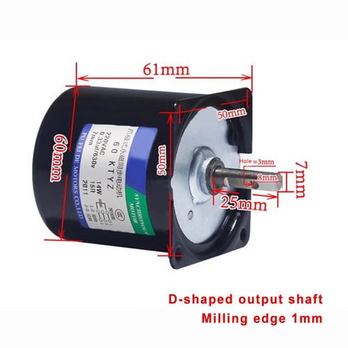 Motor síncrono imán permanente 220V 60KTYZ 2,5-110 rpm/min CW/CCW 14W/28W - Imagen 5 de 14
