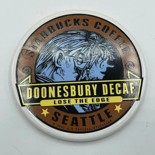 Starbucks Doonesbury Ceramic Coaster Doonesbury Decafe 2000 Trudeau