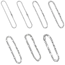 1.8mm to 6.5mm Sterling Silver FIGARO Chain Necklace or Bracelet, LOBSTER CLASP