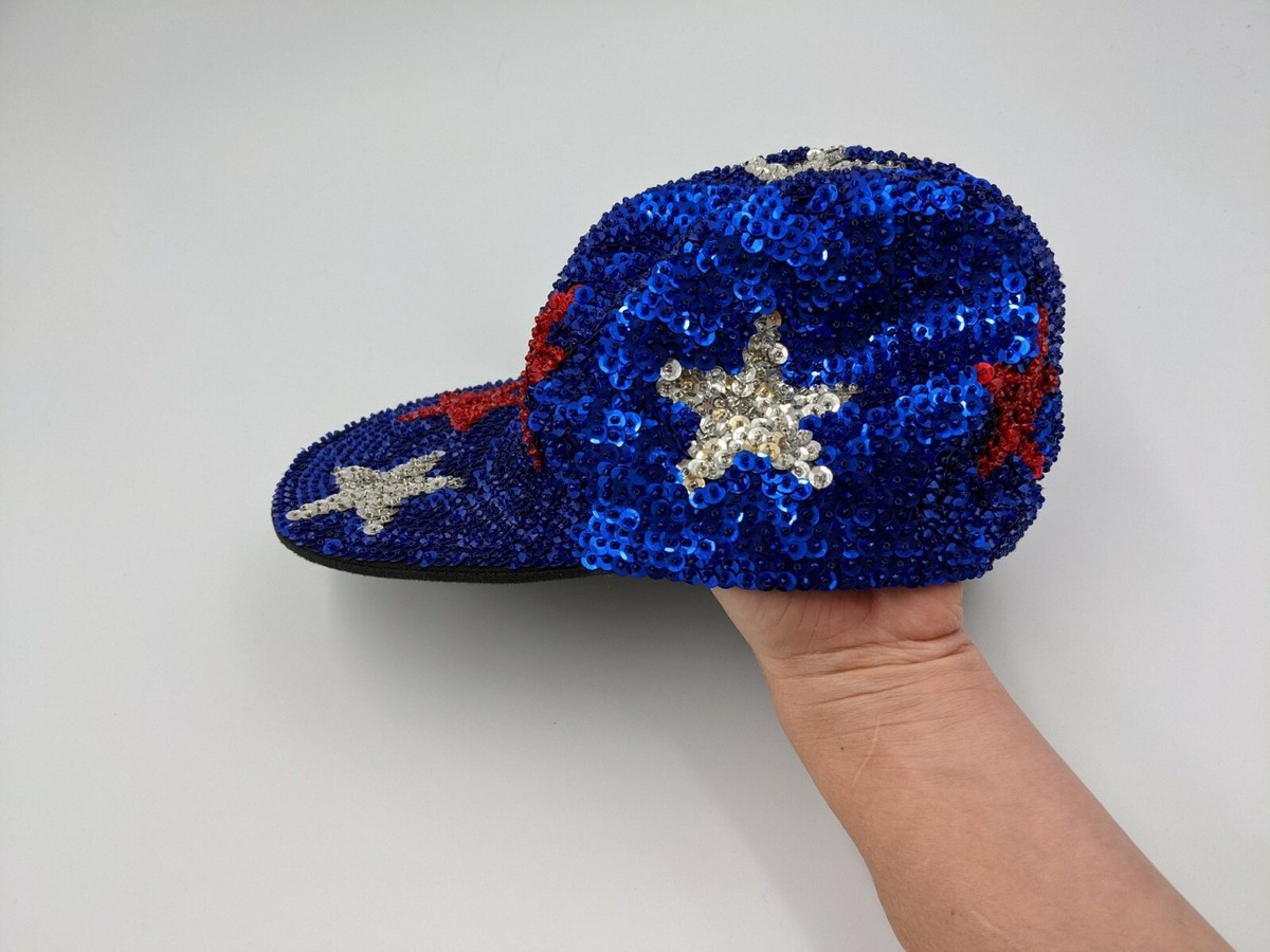 Sequin American Flag Baseball Cap - Red, White & Blue USA Red, White, and Blue Sequin Patch main image 3