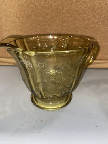 Vintage Federal Depression Glass Amber Yellow Madrid Sugar And Creamer Set - Picture 2 of 12