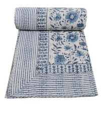 Indian Hand Block Print Handmade Kantha Quilt Bedspread Blanket Throw Cotton