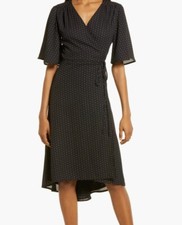 Lulu's Farah Black Print Midi Wrap Dress Size XS