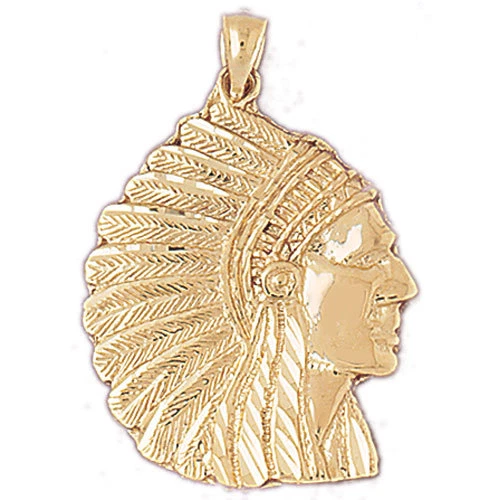 NEW 14k YELLOW GOLD NATIVE AMERICAN INDIAN CHIEF HEAD DRESS CHARM
