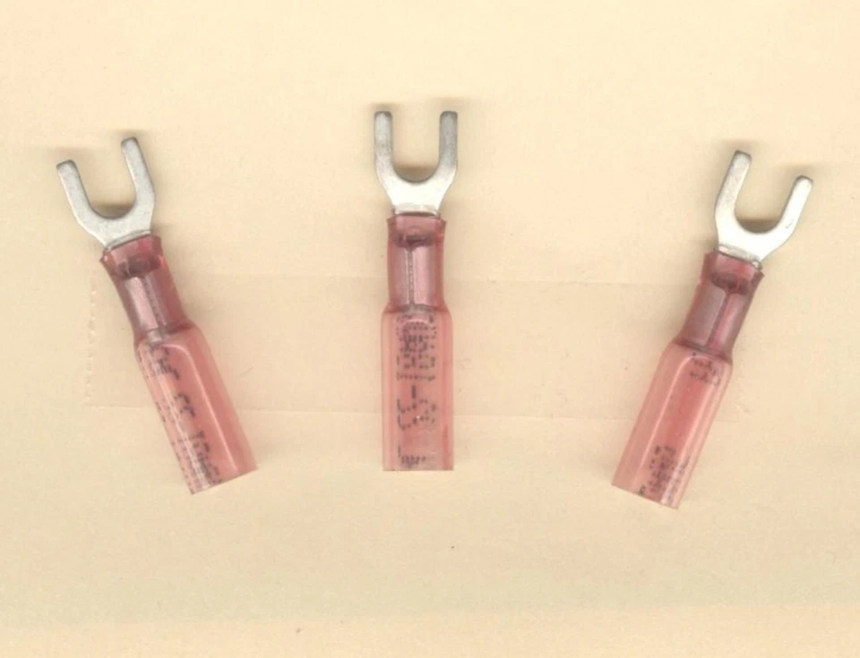 20 SELLO PERMA PERMA rojo termorretráctil horquilla pala terminal 22-18 cable calibre #8 perno MOLEX Foto 2 de 2