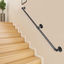 Pipe Stair Handrail Banister w/ Brackets 4-13FT Carbon Steel for Wall Mount