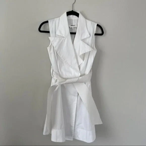 Abito MM6 Maison Margiela bianco cotone bavero aderente e svasato senza maniche avvolgente 42 6