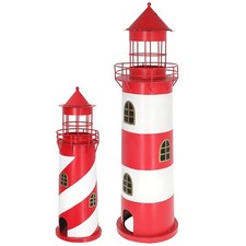 2x Deko Leuchtturm Windlicht 2Gr&ouml;&szlig;e Leuchtfeuer Turm Nordsee Kerze Teelicht