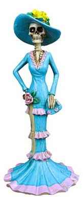 Blue Senorita Lady Aristocrat Fashion Figurine Skull Dia Muertos Day of The Dead