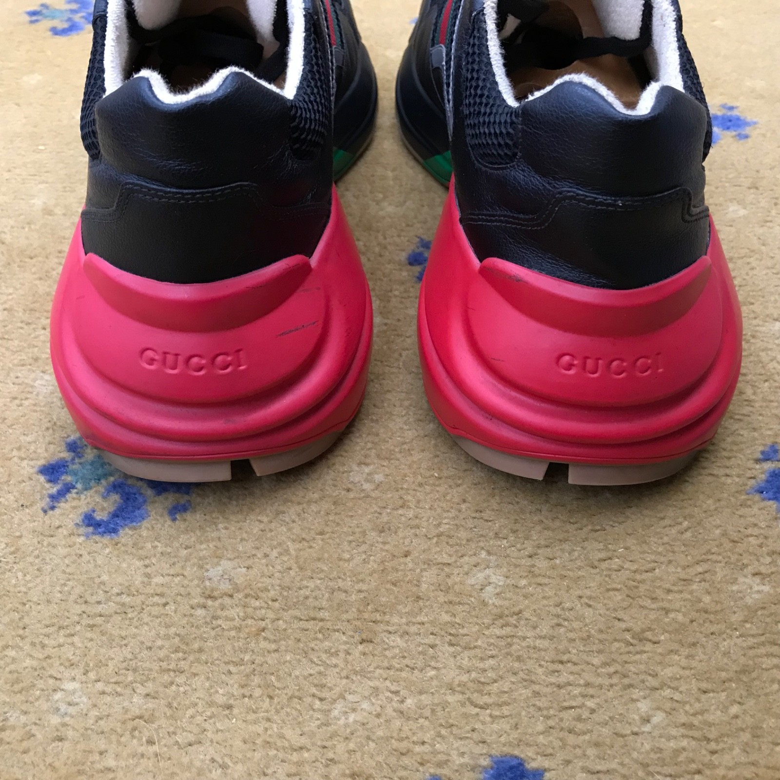 Gucci Trainers Sneaker Shoes Rhyton Black Leather Green Red Web UK 13 US 14 47 thumbnail 6