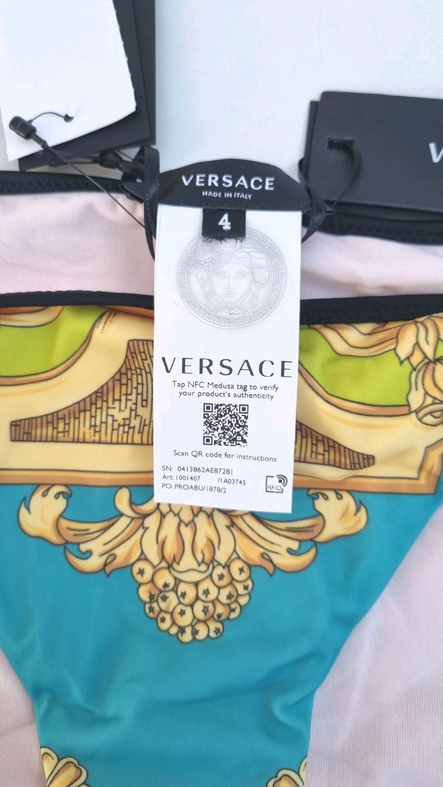 Versace Bikini Beachwear Women's Vita Barocco Bikini Bottoms, Size 4 Large.
