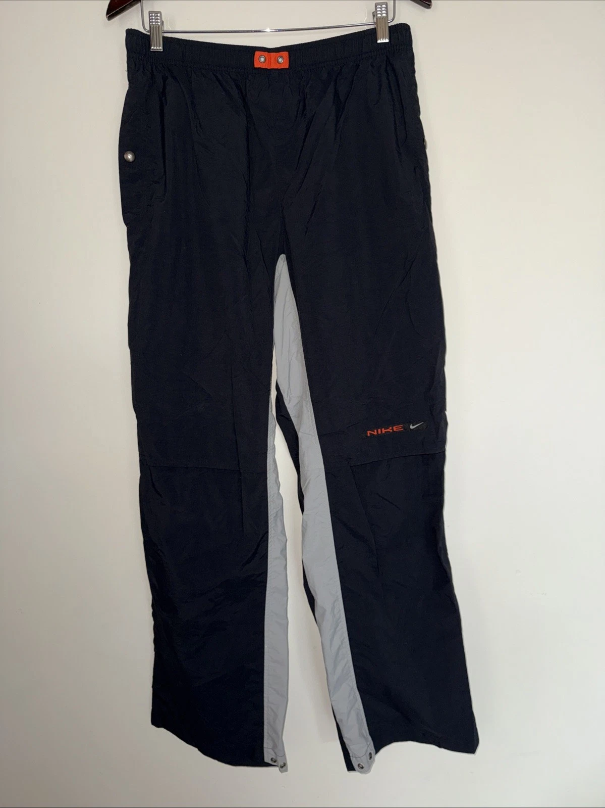 Y2K Nike Swoosh Track Pants Black Gray Windbreaker Joggers Men’s Medium