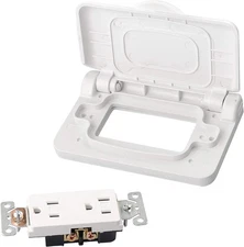 RVGUARD RV Spring-Loaded Weatherproof Receptacle Cover in White 