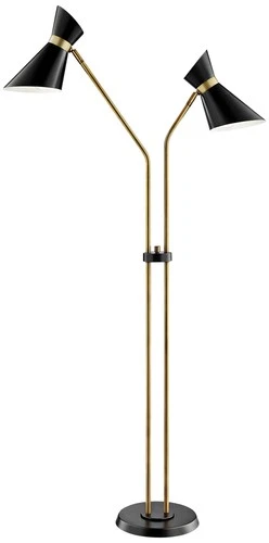 Lite Source Jared 60" Black and Antique Brass 2-Arm Floor Lamp - Picture 2 of 3