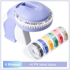3D Embossing Label Maker with 6 Color Label Tapes 3/8" for Dymo Omega Xpress