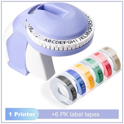 3D Embossing Label Maker with 6 Color Label Tapes 3/8'' for Dymo Omega Xpress